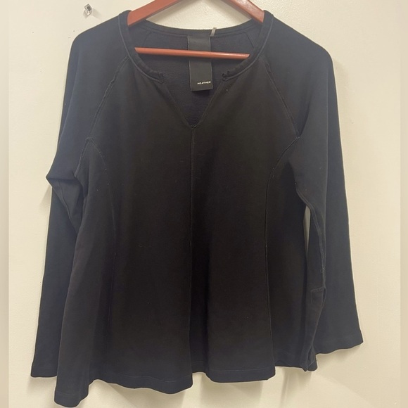 Black Pullover Cotton/Modal Sweatshirt Long Sleeves Heather USA made Women's L - Picture 1 of 10